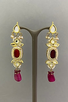 Gold Plated Ruby Dangler Earrings