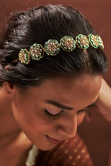 Gold Plated Kundan Polki Meenakari Hairband