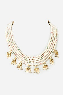 Gold Plated Pearl & Semi Stones Multi-Layered Necklace