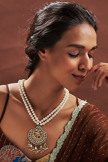 Gold Plated Tiered Pearl Pendant Necklace