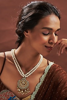 Gold Plated Tiered Pearl Pendant Necklace