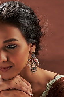Gold Plated Multi-Colored Stone Dangler Earrings