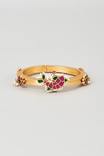 Gold Plated Multi-Colored Kundan Polki Motifs Bangle
