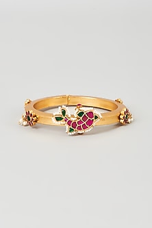 Gold Plated Multi-Colored Kundan Polki Motifs Bangle