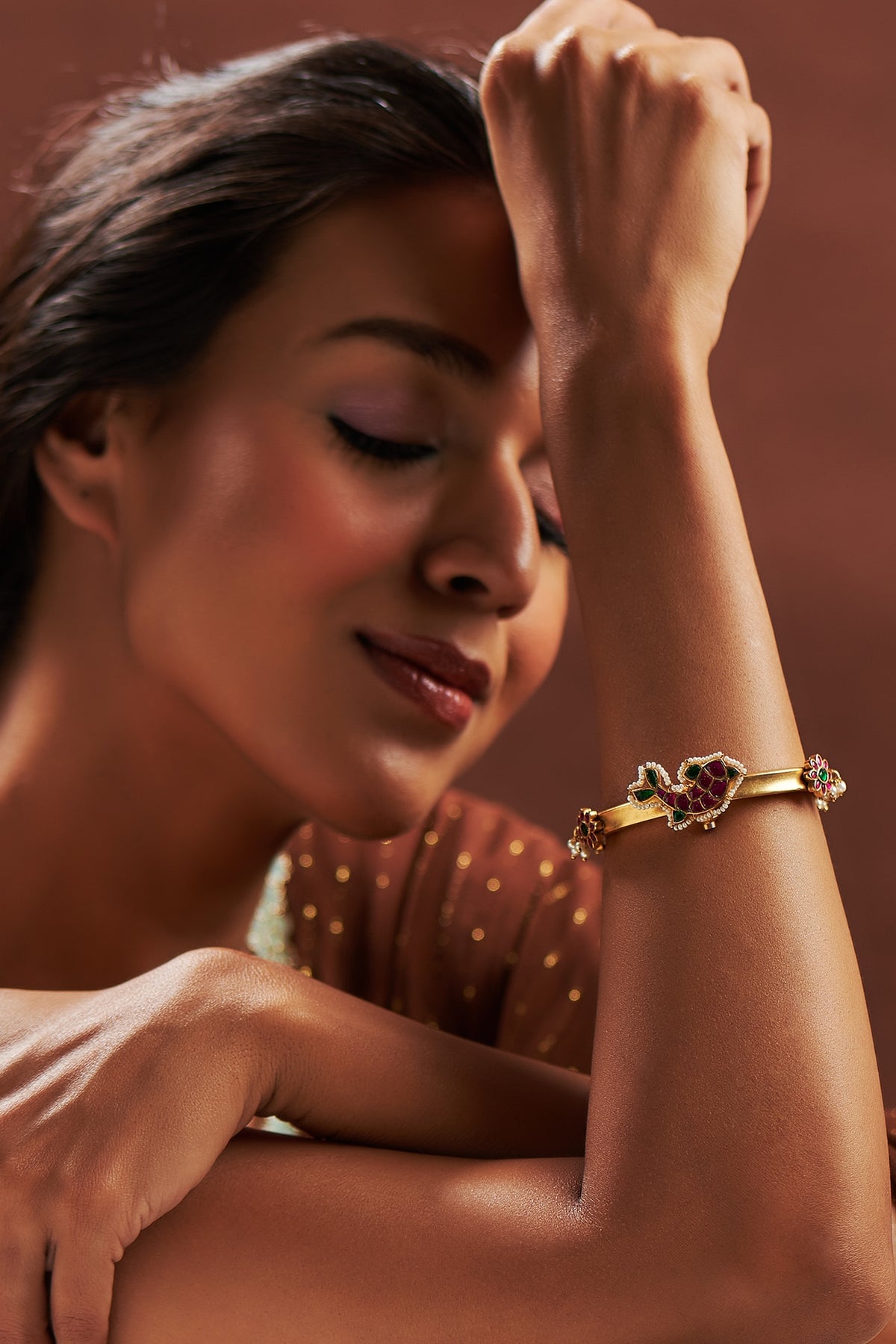 Gold Plated Multi-Colored Kundan Polki Motifs Bangle