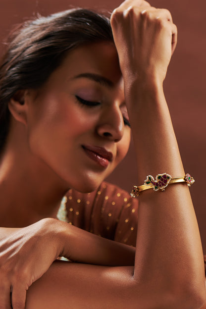 Gold Plated Multi-Colored Kundan Polki Motifs Bangle