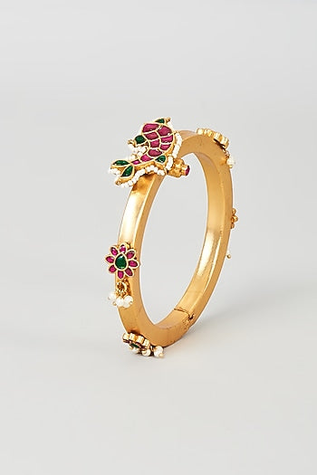 Gold Plated Multi-Colored Kundan Polki Motifs Bangle