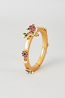 Gold Plated Multi-Colored Kundan Polki Motifs Bangle