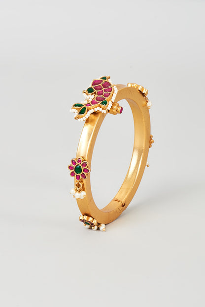 Gold Plated Multi-Colored Kundan Polki Motifs Bangle