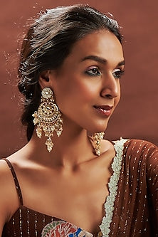 Gold Plated Kundan Polki & Pearl Chandbali Earrings