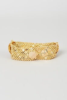 Gold Plated Kundan Polki & Red Stone Jaal Bracelet