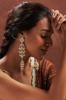 Gold Plated Kundan Polki & Pearl Dangler Earrings