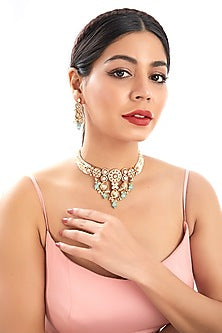 Gold Plated Kundan Polki & Pearl String Choker Necklace Set