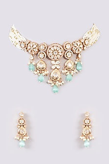 Gold Plated Kundan Polki & Pearl String Choker Necklace Set