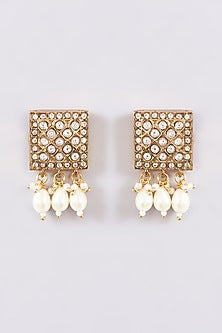 Gold Plated Synthetic Stone & Pearl Stud Earrings
