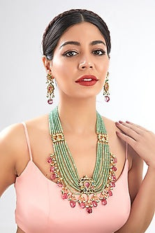 Gold Plated Kundan Polki Beaded Necklace Set