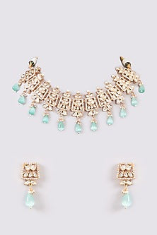 Gold Plated Kundan Polki & Beaded Choker Necklace Set