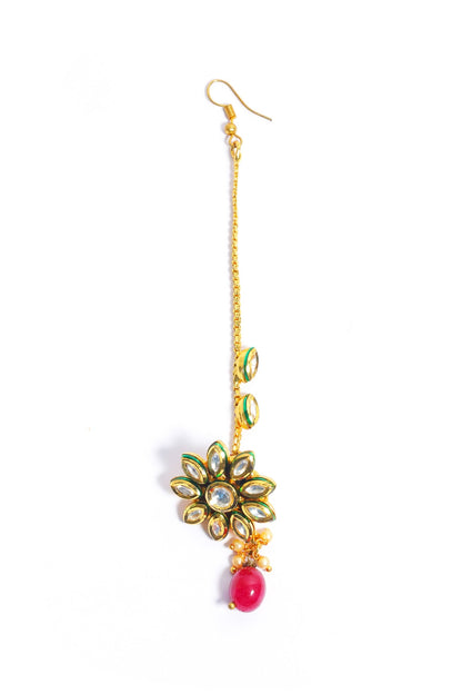 Gold Plated Kundan Polki Borla Maang Tikka