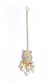 Matte Gold Finish Kundan Polki & Pearl Floral Maangtikka
