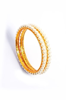 Gold Plated Pearl Bangles (Set Of 2)