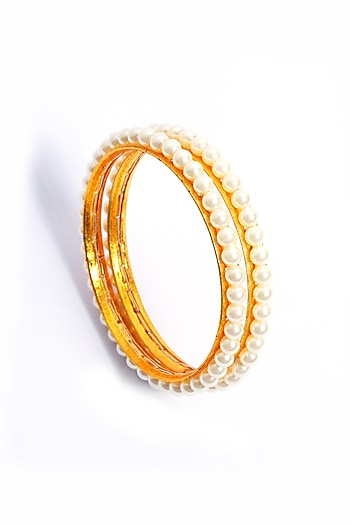 Gold Plated Pearl Bangles (Set Of 2)