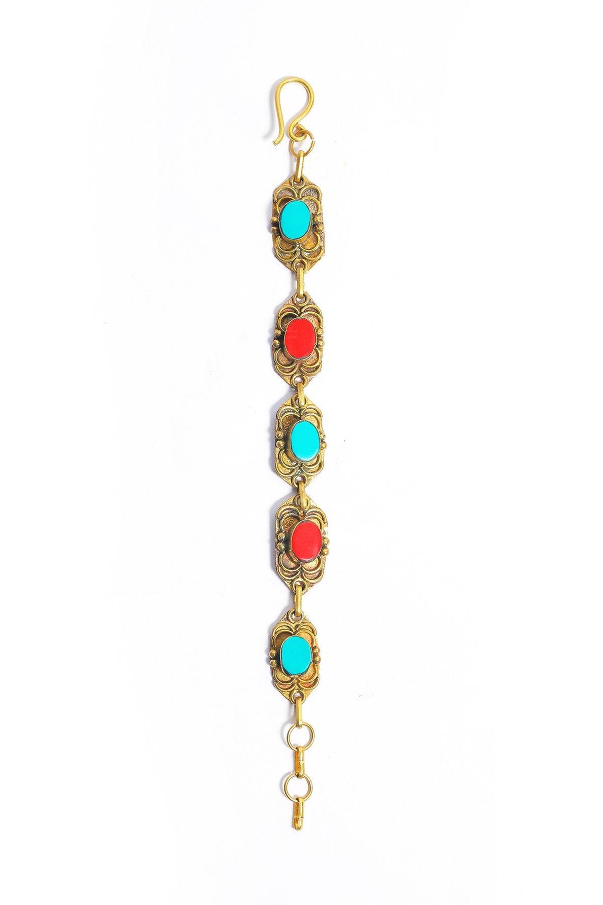 Dull Gold Finish Multi-Colored Stone Bracelet