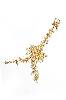 Gold Plated Kundan Polki & Pearl Hathphool