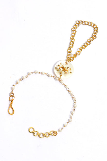 Gold Plated Pearl String Hathphool
