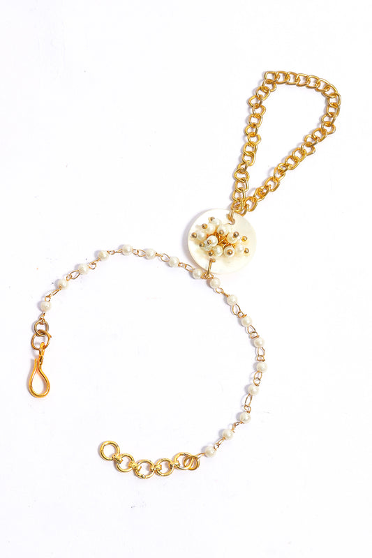 Gold Plated Pearl String Hathphool