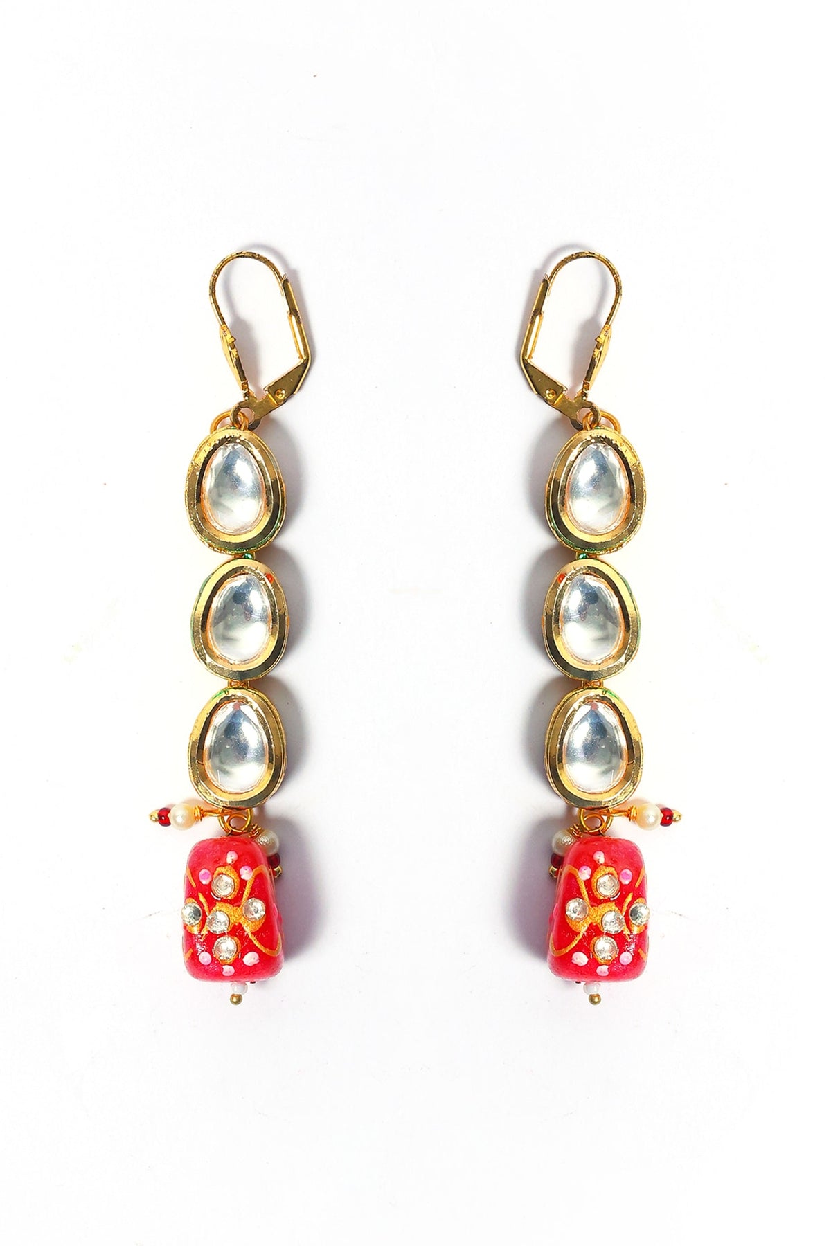 Gold Plated Kundan Polki & Handpainted Beaded Dangler Earrings