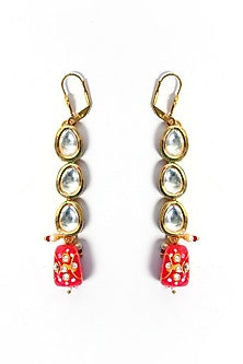 Gold Plated Kundan Polki & Handpainted Beaded Dangler Earrings