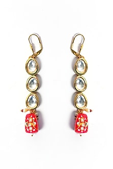 Gold Plated Kundan Polki & Handpainted Beaded Dangler Earrings