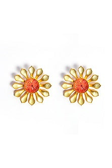 Gold Plated Kundan Polki & Maroon Stone Stud Earrings