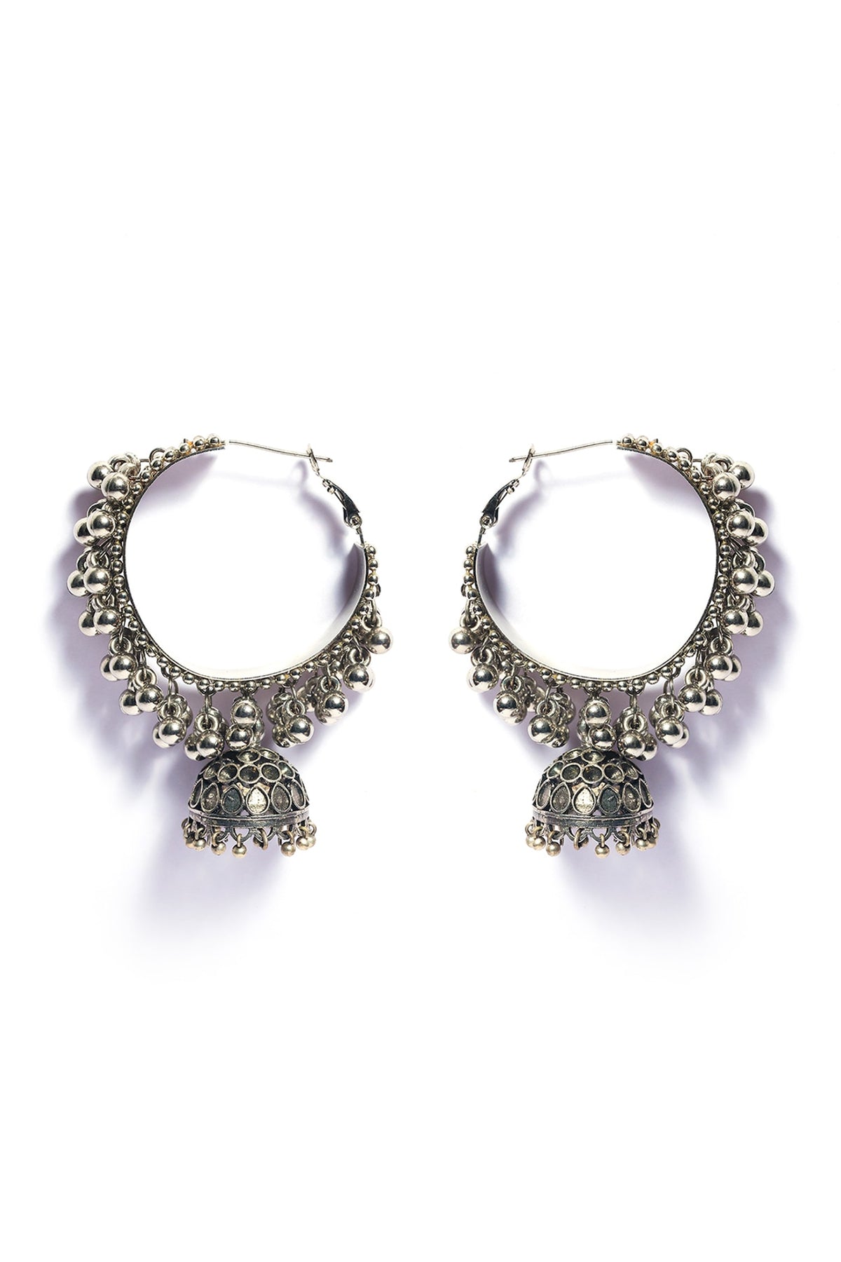 Oxidised Finish Ghungroo Beaded Bali Earrings