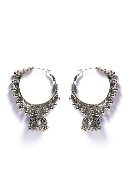 Oxidised Finish Ghungroo Beaded Bali Earrings