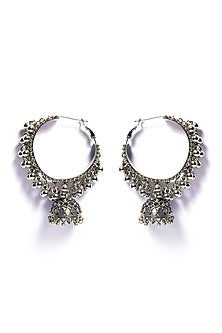 Oxidised Finish Ghungroo Beaded Bali Earrings