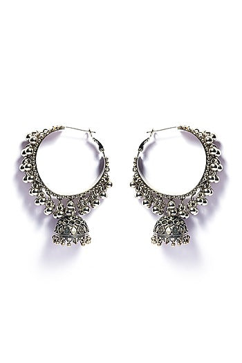 Oxidised Finish Ghungroo Beaded Bali Earrings