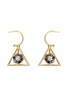 Gold Plated Pearl Triangular Bali Earrings