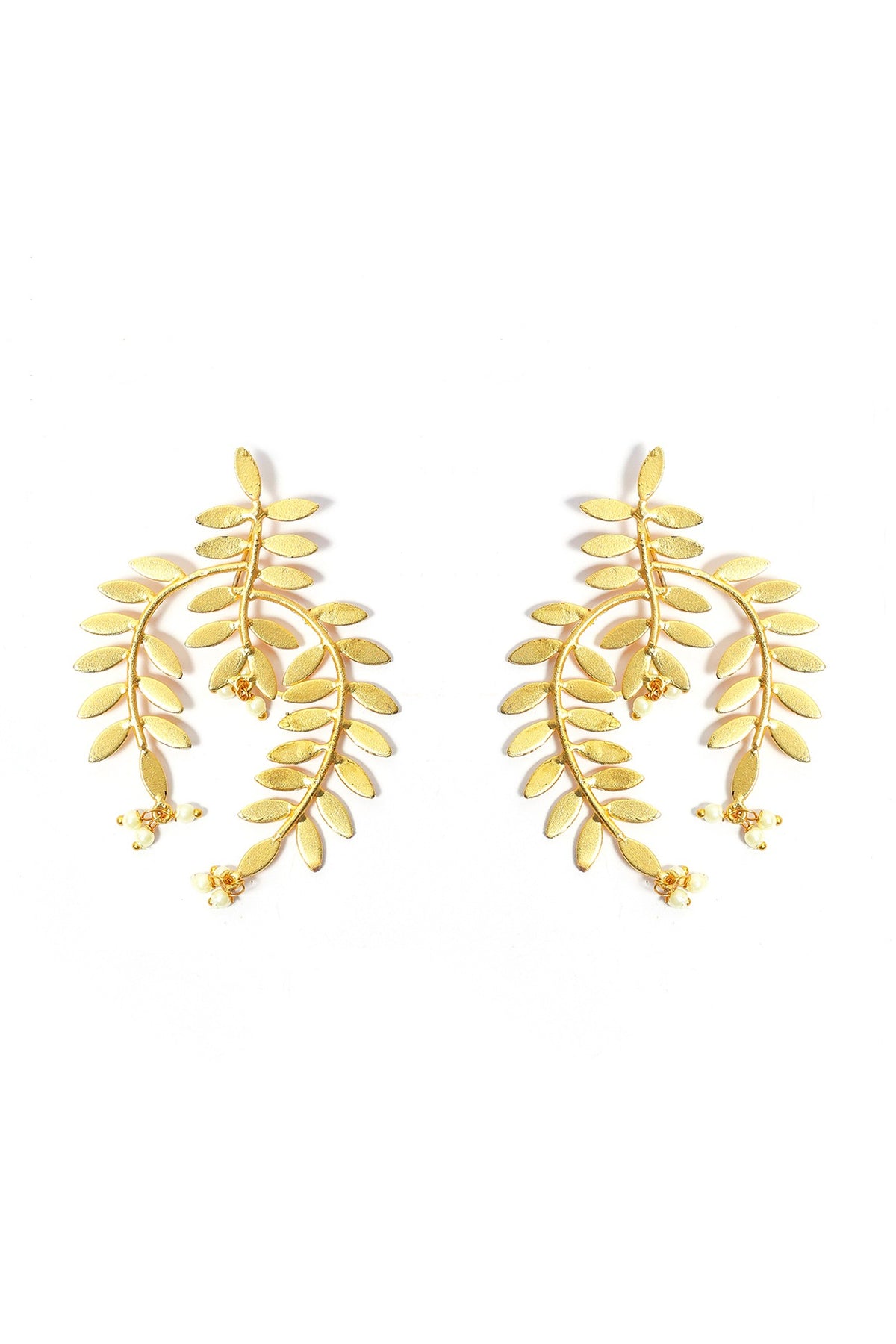 Gold Plated Pearl Mesh Dangler Earrings
