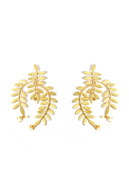 Gold Plated Pearl Mesh Dangler Earrings