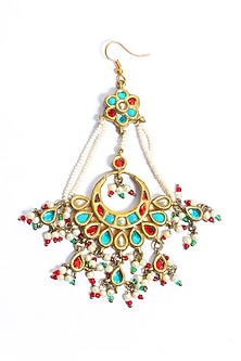 Gold Plated Beaded & Multi-Colored Stone Maangtikka