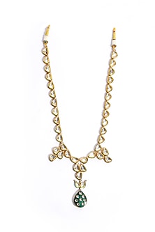 Gold Plated Kundan Polki & Green Drop Necklace