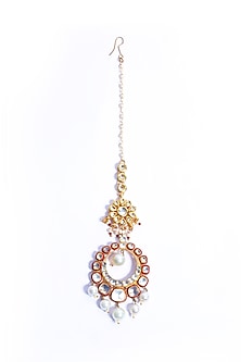 Gold Plated Kundan Polki & Pearl Maangtikka