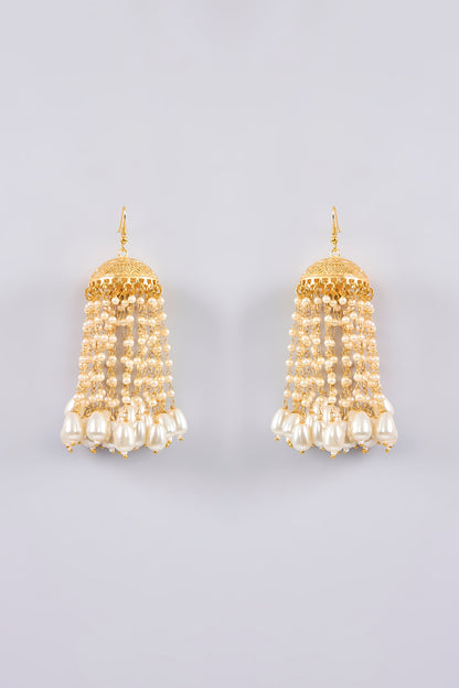 Gold Plated Pearl Jhumka Earrings