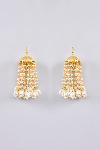 Gold Plated Pearl Jhumka Earrings