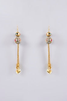 Gold Plated Multi-Colored Ball Tassel Dangler Earrings