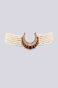 Gold Plated Pearl & Kundan Polki Choker Necklace
