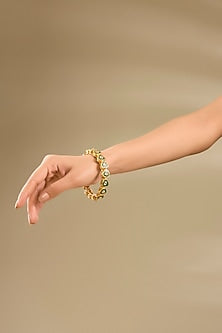 Gold Plated Kundan Polki Green Meenakari Bangle