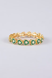 Gold Plated Kundan Polki Green Meenakari Bangle