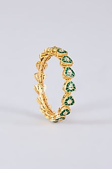 Gold Plated Kundan Polki Green Meenakari Bangle